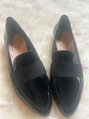 kate spade Glossy Black Patent Leather Loafers with Elastic Strap